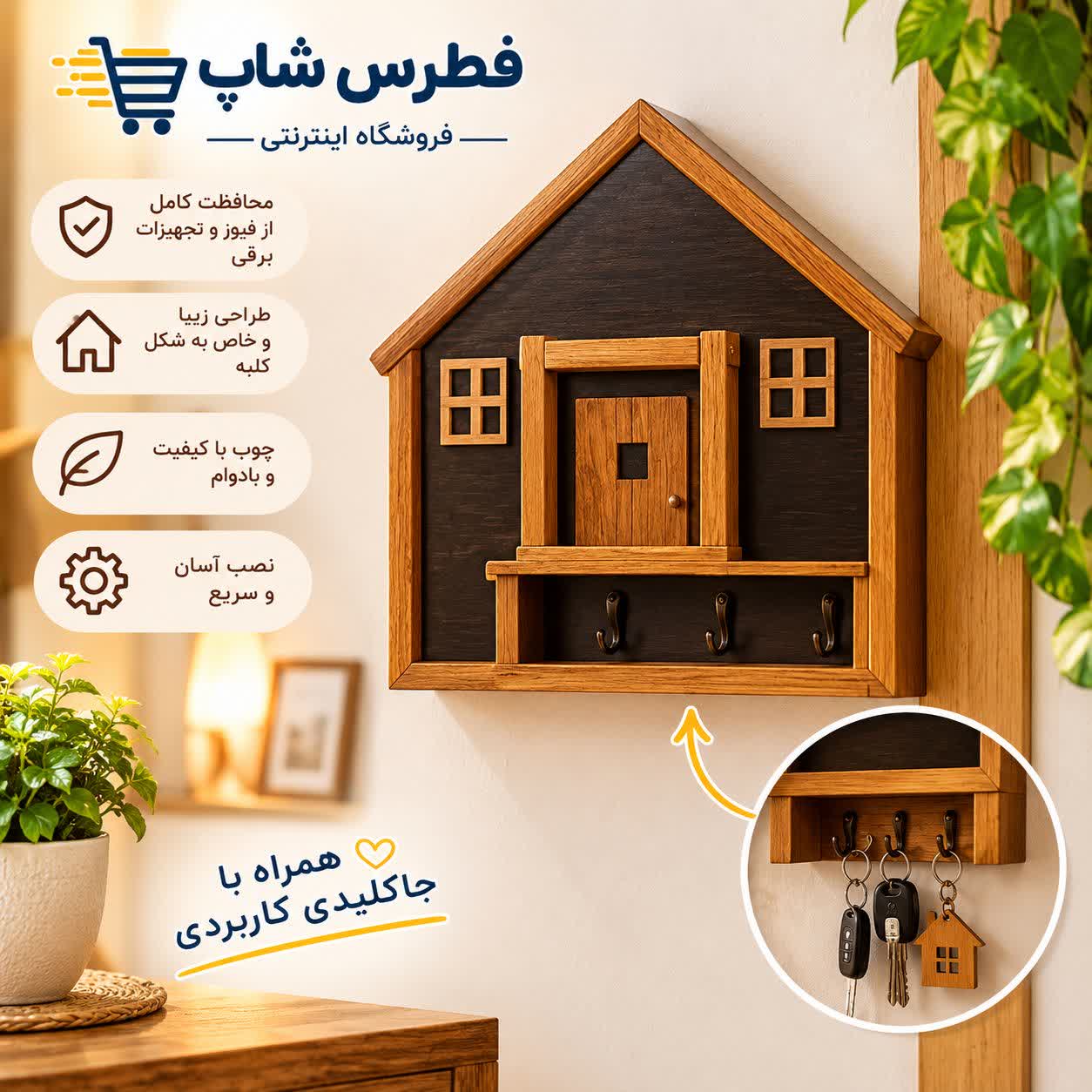 کاور فیوز و جاکلیدی دیواری چوبی مدل کلبه