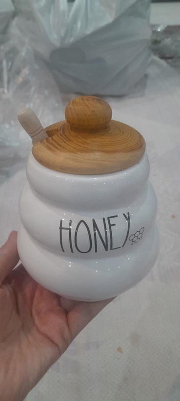 ظرف عسل خوری مدل هانی طرح دار درب چوبی
